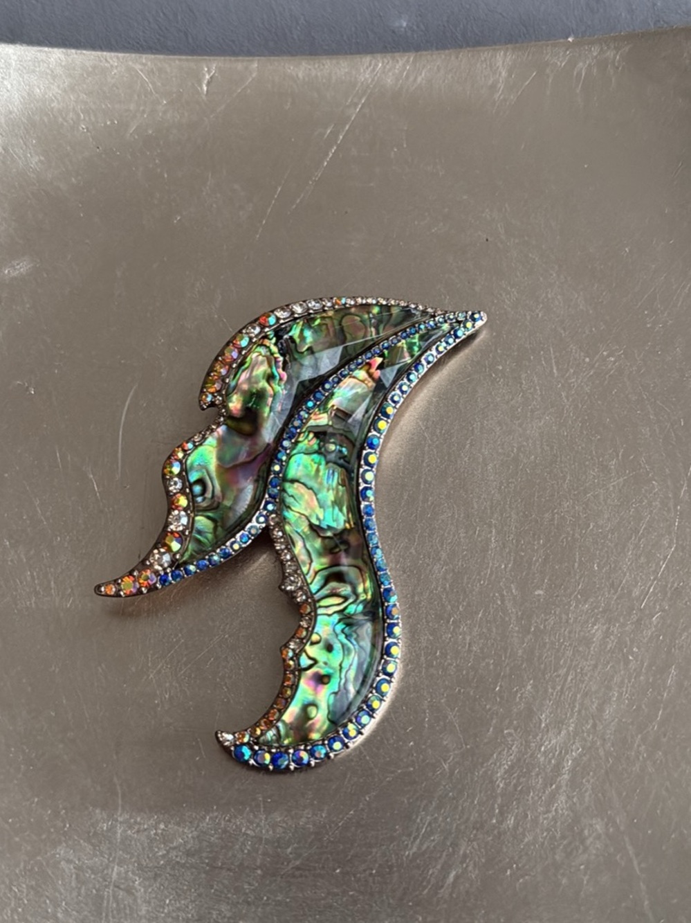 Abalone Shell and Crystal Accent Women's Statement Brooch - Iridescent Green